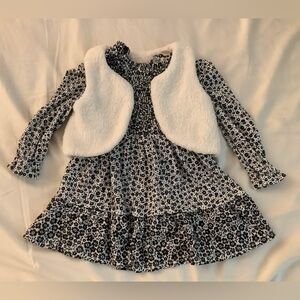 Btween baby toddler flower dress with furry white cloud vest set 24 months